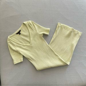 Lemon lime ribbed knit stretch body con dress